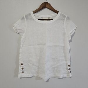 Cynthia Rowley Top Womens 100% Linen Side Button Boxy Lagenlook Minimalist White